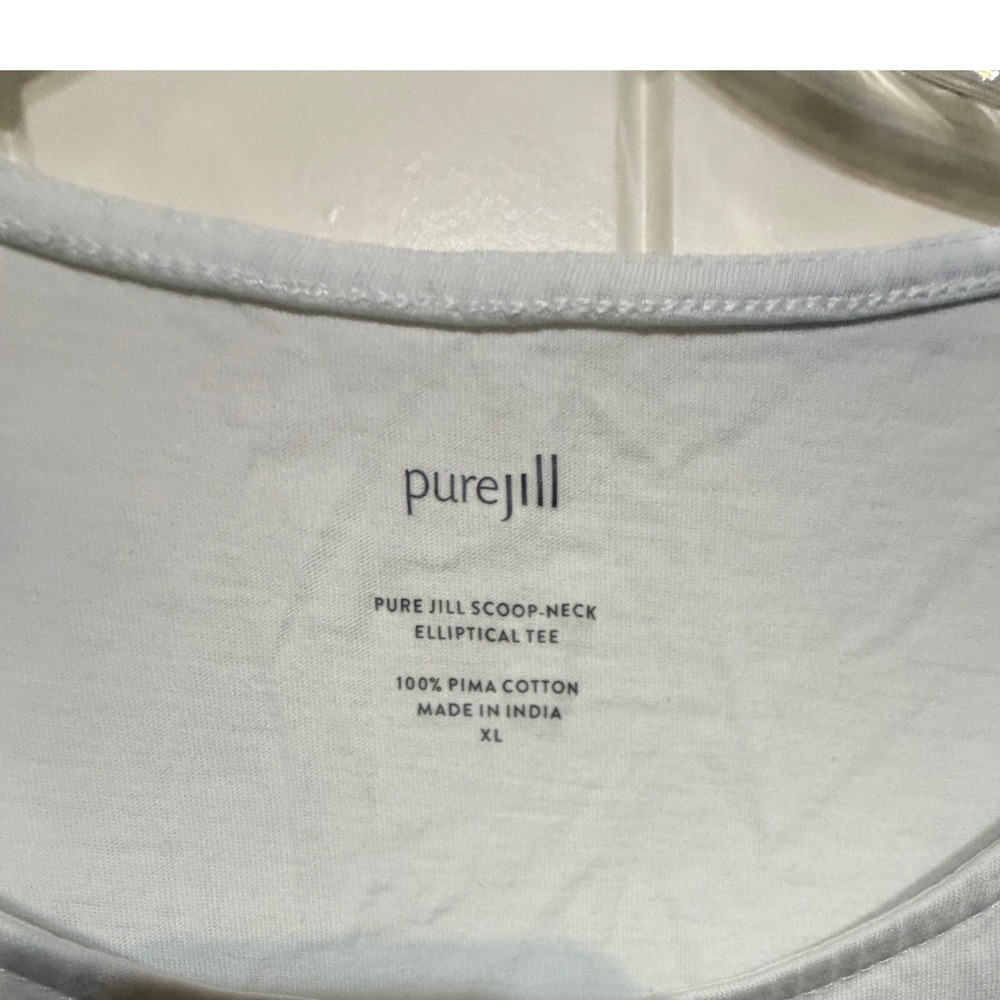 Pure Jill White Pima Cotton Scoop Neck Elliptical Tee Shirt XL Short Sleeve